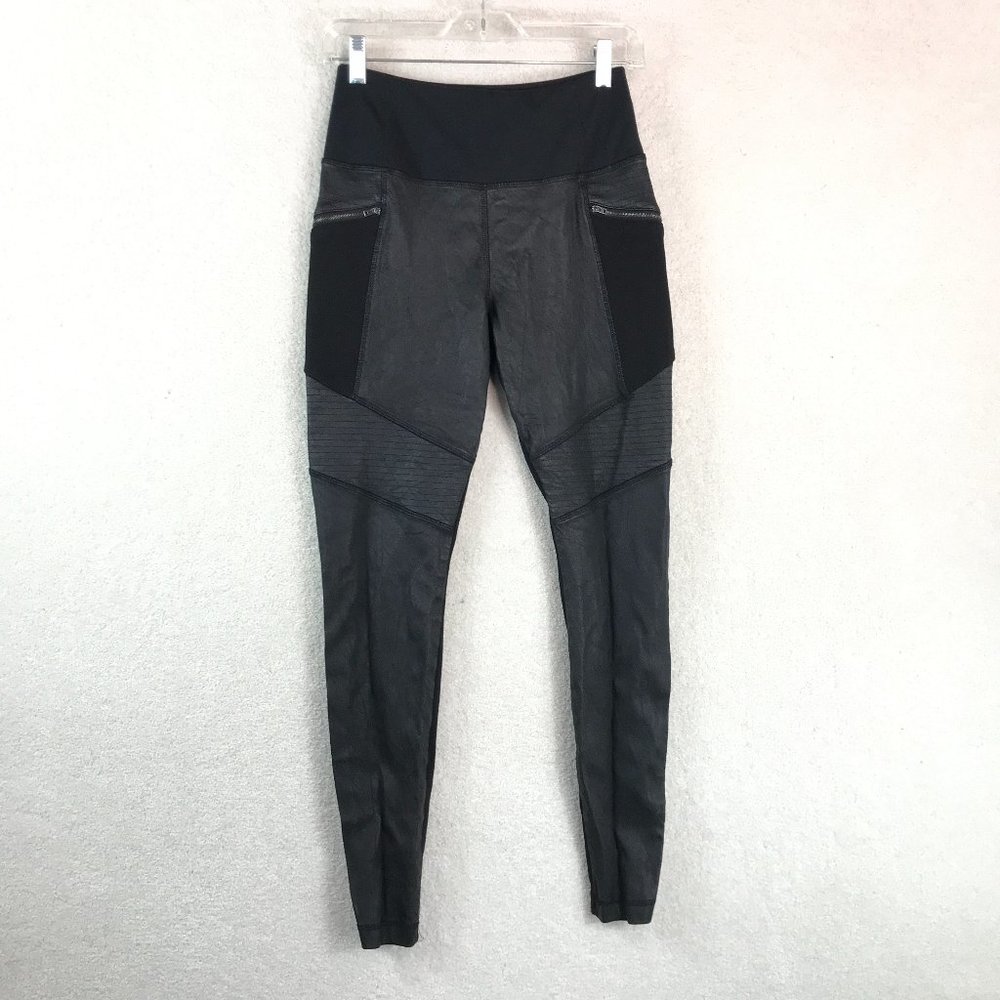 Athleta Ponte Leggings Womens Small Black Leather Front Moto Pockets